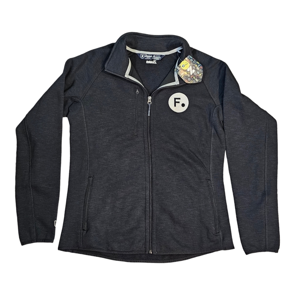 Zusa Midtown Fleece Full Zip Men's Medium Black Jacket Circle F. Embroidered NWT